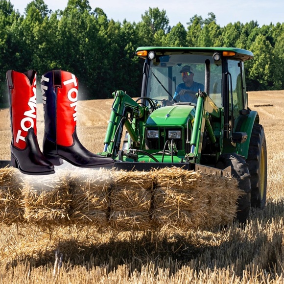 Tommy Hilfiger Vintage Logo Red White and Blue Leather Cowgirl Boots - Picture 8 of 10